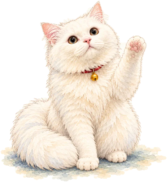 Painting: Rio sitting up and waving one front paw hello
